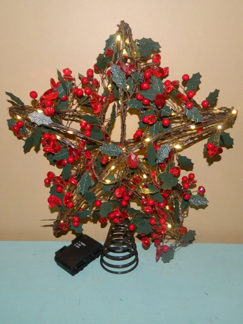 Pottery Barn Christmas Lit Star Rustic Red Tree Topper